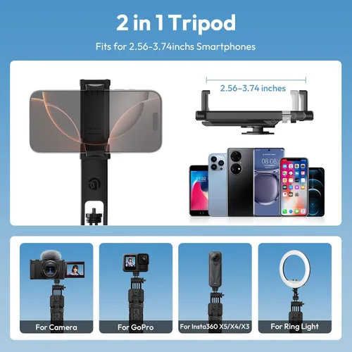 Vista 4 de ULANZI TT23 - Trípode de seguimiento facial automático de 64 pulgadas para iPhone/Android con control remoto, palo selfie giratorio de 360° que