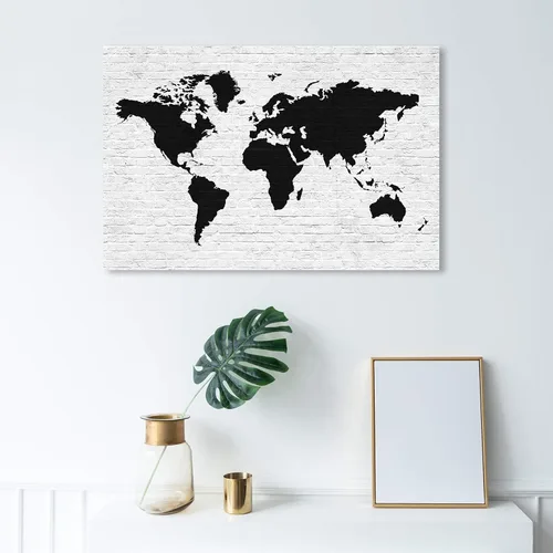Vista 5 de The Oliver Gal Artist Co. Maps - Lienzo decorativo para pared, diseño de ladrillo limpio Mapamundi, decoración del hogar, 36 x 24 pulgadas, negro