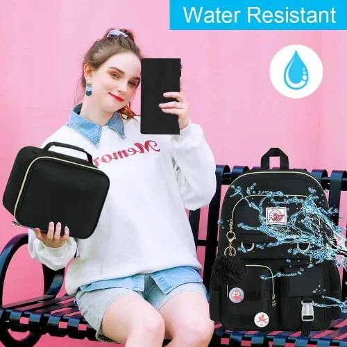 Vista 2 de WZLVO Mochila para laptop para niñas y mujeres, 15.6 pulgadas, bonita estética, resistente al agua, antirrobo, para la escuela universitaria