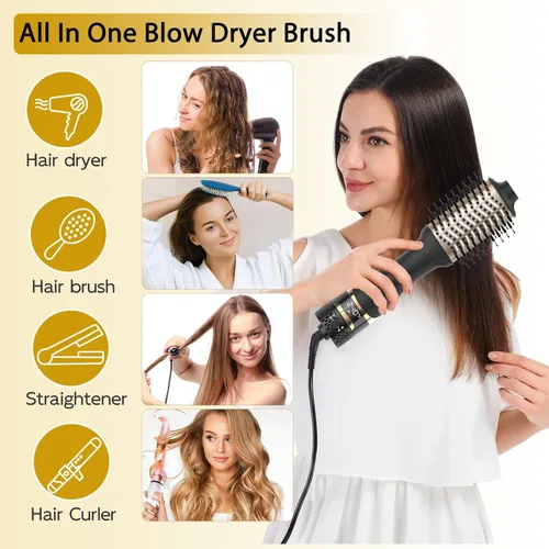 Vista 2 de Nicebay Cepillo secador de pelo en uno, cepillo secador de pelo para mujeres, cepillo de soplado de un paso con pantalla de visualización, barril