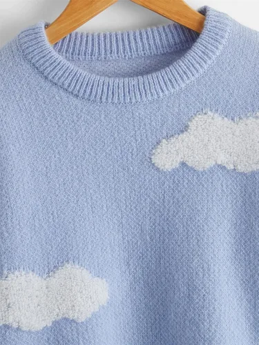 Vista 3 de SHENHE Suéter casual de manga larga con cuello redondo y estampado de nube para niña