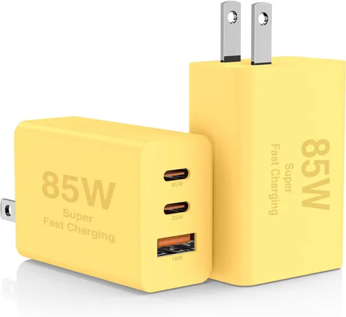 Vista 10 de Paquete de 2 bloques de cargador de pared USB C de 85 W, adaptador de carga USB C de 3 puertos de 100 W tipo C de carga súper rápida para MacBook