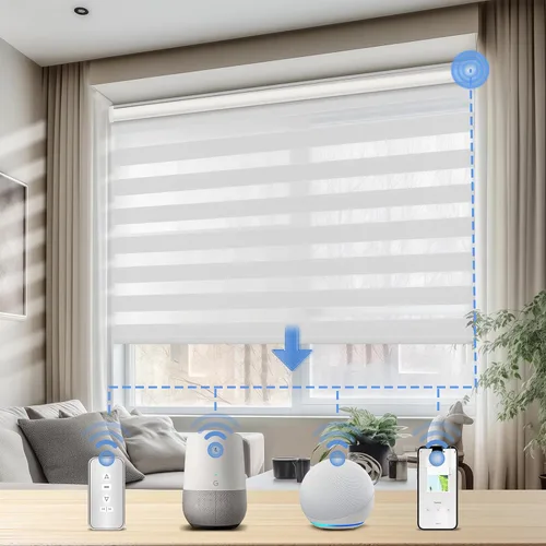 Vista 13 de Persianas motorizadas de cebra para ventanas, persianas inteligentes con control remoto, filtrado de luz, compatibles con Alexa Google Home