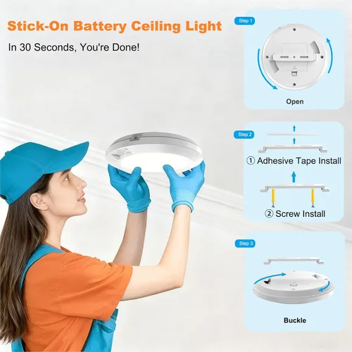 Vista 3 de Luz con sensor de movimiento a pilas para interiores, 6.3 pulgadas, 210 lm, 6000 K blanco frío, inalámbrico adhesivo o montaje de tornillo