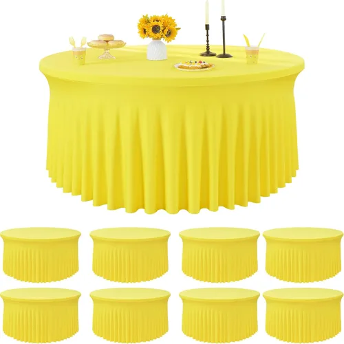 Vista 48 de Paquete de 6 manteles redondos de elastano azul bebé para mesa de 60 pulgadas, manteles elásticos de 120 pulgadas ajustables de 5 pies, manteles