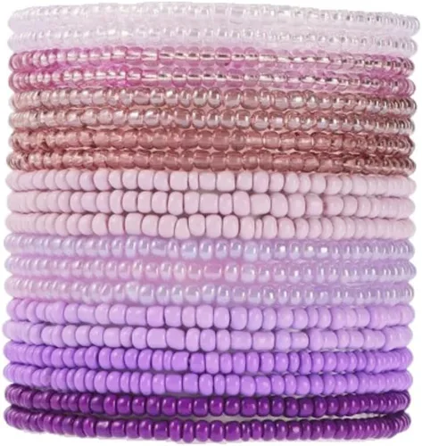 Vista 7 de Fuqimanman2020 18 piezas de pulseras apilables con cuentas estilo boho para mujer, conjunto de tobilleras de cuentas de arroz multicapas coloridas