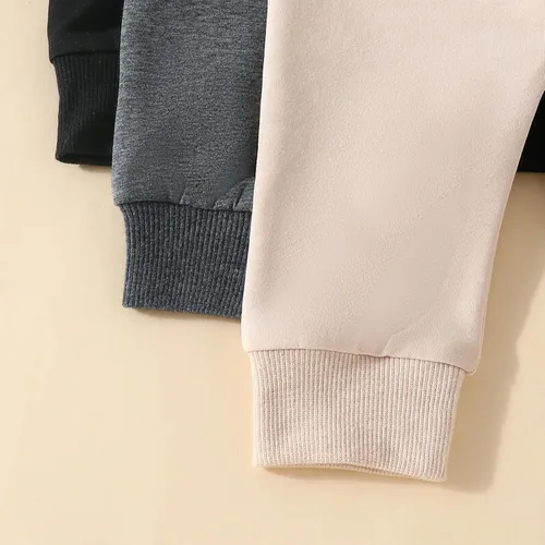 Vista 5 de Xdftwdmgqe Paquete de 3 pantalones para niño pequeño, color sólido, cintura elástica, pantalones deportivos para bebés, pantalones largos casuales