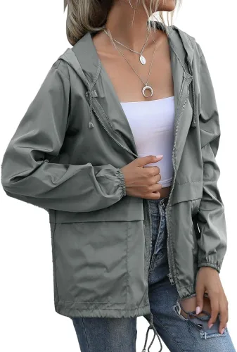 Vista 2 de Chaqueta casual para mujer, impermeable, ligera, con capucha, rompevientos, con bolsillos