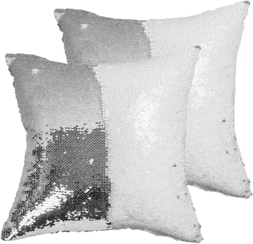 Vista 24 de Paquete de 2 fundas de almohada de lentejuelas sublimadas de 16 x 16 pulgadas, fundas de almohada reversibles con purpurina para regalos