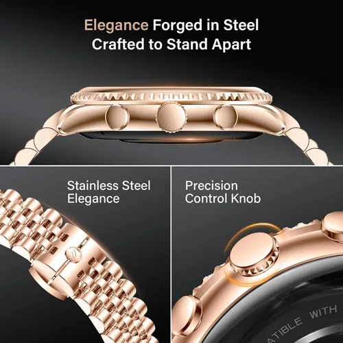 Vista 2 de Reloj inteligente de lujo de alta gama para hombres, esfera giratoria (bisel de corte de hacha) smartwatch, pantalla AMOLED de 1.32 pulgadas Dorado