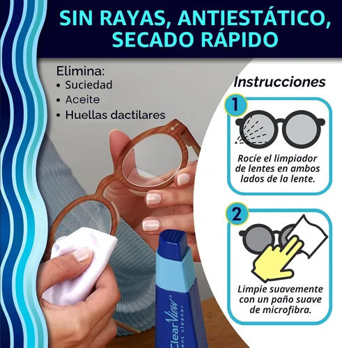 Vista 4 de Kit portátil de limpieza de lentes Clear View – Tamaño de viaje con solución de limpieza premium, spray recargable + paño de microfibra, seguro