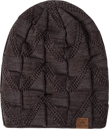 Vista 3 de PAGE ONE Mens Winter Slouchy Beanie Warm Fleece Lined Skull Cap Baggy Cable Knit Hat