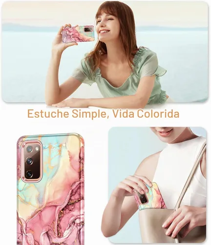 Vista 6 de Btscase para Galaxy S20 FE 5G, Funda de patrón de mármol 3 en 1 resistente a los golpes cuerpo completo duro PC+Silicona suave para caídas