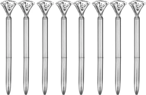 Vista 14 de Goclothod 8 unids bolígrafo Big Diamond Crystal Metal bolígrafos tinta negra bolígrafo champán