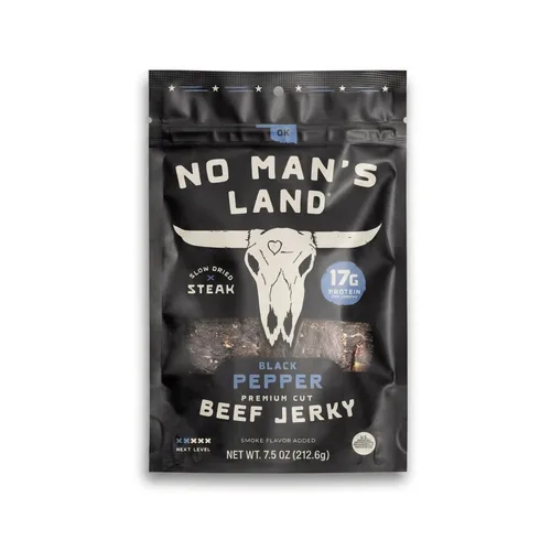 Vista 12 de No Mans Land Beef Jerky - Pimienta negra Tiras de carne seca secadas lentamente, ahumadas y sazonadas Bocadillo de carne de res alto