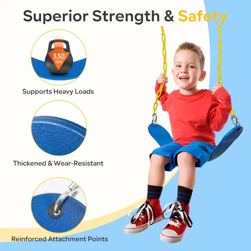 Vista 3 de DECORLIFE Paquete de 2 asientos de columpio para columpio, soporta 330 libras, kits de reemplazo de columpios con cadenas revestidas para niños