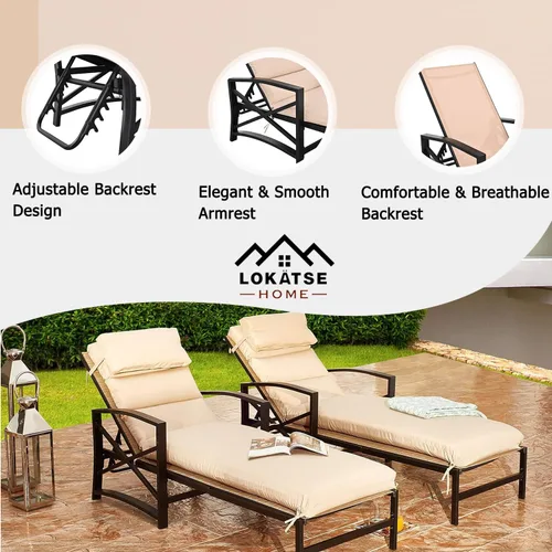 Vista 3 de LOKATSE HOME - Silla reclinable con cojín y almohada suave para piscina, cubierta, patio, color caqui