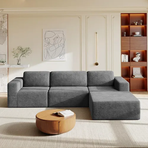 Vista 41 de Vesgantti Sofá modular en forma de U de 119 pulgadas, sofá modular de pana con asiento profundo y soporte de resortes, sofá convertible con 2 Beige