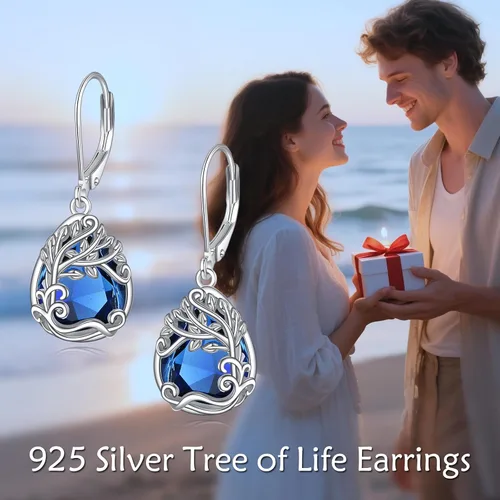 Vista 41 de Aretes colgantes con forma de lágrima de filigrana de piedra lunar de plata de ley 925 con cierre de palanca para mujer, regalos de joyería