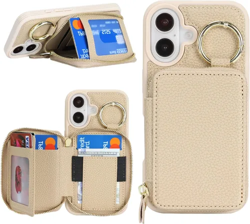 Vista 17 de Funda compatible con iPhone Air Wallet con tarjetero para iPhone Air, funda con cremallera y ranura para mujer, 5G de 6.5 pulgadas, color oro rosa