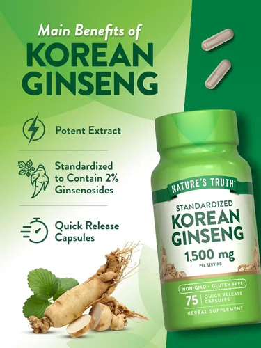Vista 5 de Nature's Truth Cápsulas de ginseng coreano 75 unidades Extracto estandarizado Suplemento sin OMG y sin gluten