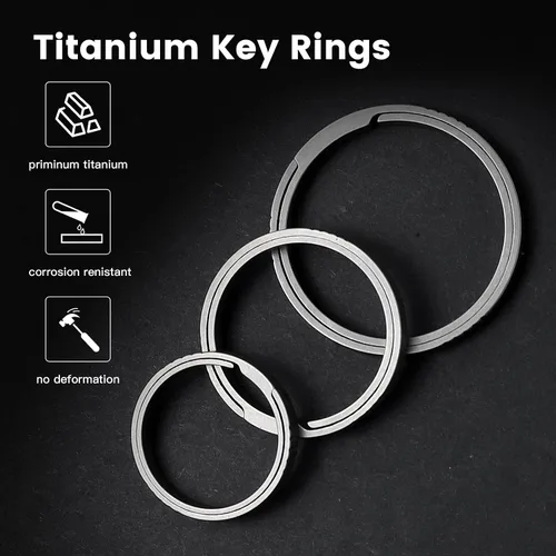 Vista 6 de TIKIDESIGN Titanium Key Rings for Keychains, Quick Release Side Pushing Key Chain Rings Kit, Titanium Key Rings for Men