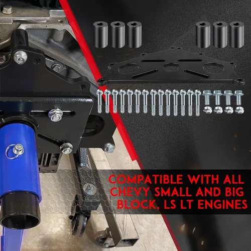 Vista 4 de Placa adaptadora de soporte seguro para motor compatible con Chevy LS1 Duramax BBC SBC LS Soporte resistente (negro)