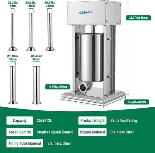 Vista 7 de embutidor eléctrico de la salchicha 25LB/12L, llenador vertical de la carne