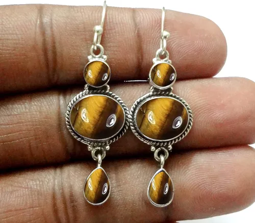 Vista 9 de Pendientes colgantes de plata esterlina fina para mujeres y niñas, aretes colgantes de piedras preciosas auténticas, aretes colgantes de gota