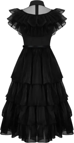 Vista 2 de MYYBX Wednesday Addams - Vestido de baile de cuervo negro para mujer y niña, vestido gótico de encaje de tul para fiesta de Halloween