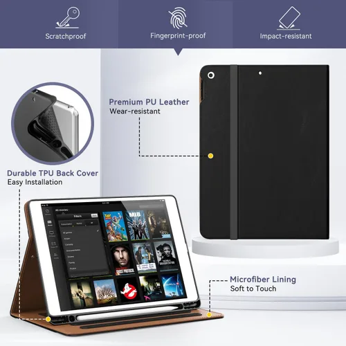 Vista 6 de OKP Funda para iPad de 9ª generación 2021/8ª generación 2020/7ª generación 2019 de 10.2 pulgadas, funda con visión multiángulo, cuero PU con soporte