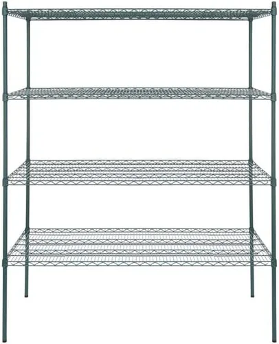 Vista 273 de Kit de 4 estantes de epoxi verde NSF de 21 x 72 pulgadas con postes de 86 pulgadas, estantería de almacenamiento resistente, kit de estantería