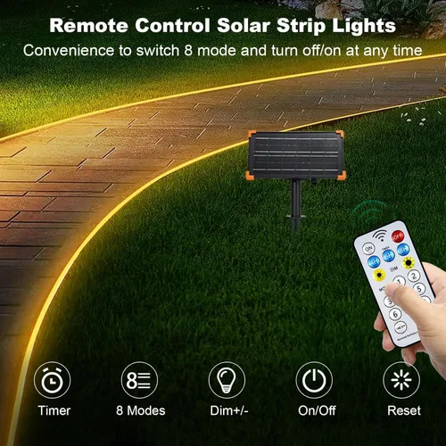 Vista 3 de Tira de luces solares de 50 pies para exteriores, tira de luz LED impermeable, encendido/apagado automático, tira de luces recargables de 8 modos