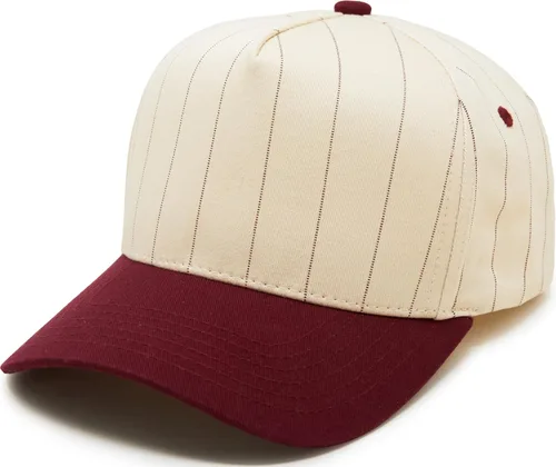 Vista 21 de Funky Junque - Sombreros Snapback de Lona Vintage de Dos Tonos Rayas a rayas - Rojo/Beige