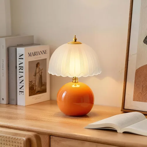 Vista 10 de PARTPHONER - Lámpara de mesa de hongo, lámpara de mesita de cerámica con pantalla de vidrio, iluminación de 3 vías (2700K-5000K) con interruptor