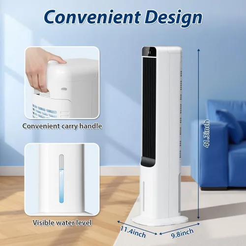 Vista 7 de Enfriador de aire evaporativo – Ventilador de enfriamiento portátil de 41 pulgadas con 4 paquetes de hielo y control remoto, ventilador de torre