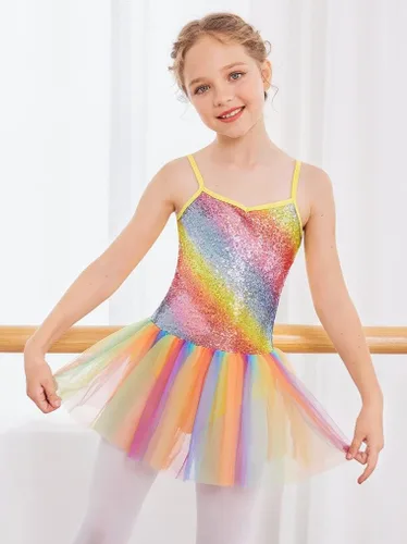Vista 2 de Zaclotre Leotardo de lentejuelas para niñas pequeñas, leotardos de ballet con correa brillante, vestido tutú, traje de bailarina, disfraz de baile
