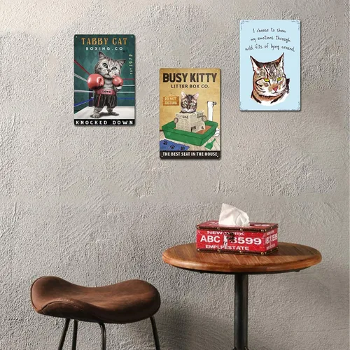 Vista 5 de Cartel de metal para decoración de pared con diseño de gatito musical, 8 x 12