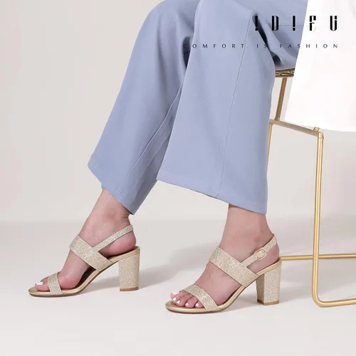 Vista 5 de IDIFU Tacones negros y blancos plateados para mujer, sandalias de tacón de bloque grueso, punta abierta, zapatos de vestir de 3 pulgadas para boda