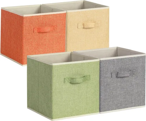 Vista 7 de Organizador de Cubos de Almacenamiento Contenedor 10.5" x 10.5" x 11" Cajas Grandes Canasta de Tela con Asas para Organizar Estantes Armario Ropa