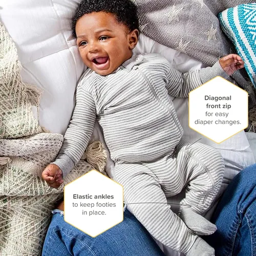 Vista 3 de Burt's Bees - Pijama para bebé y niños, cremallera frontal antideslizante, algodón orgánico