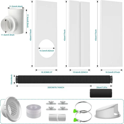 Vista 2 de Kit de ventana de ventilación para secadora, kit de ventilación de ventana ajustable y conector de codo de 90° para manguera de escape de secadora