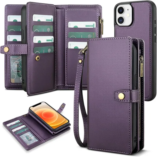 Vista 78 de TwoHead Funda tipo cartera para iPhone 12 Pro Max con tarjetero, funda magnética desmontable para teléfono 12 Pro Max, piel sintética, a prueba
