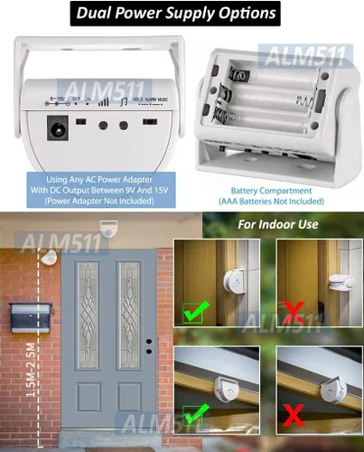Vista 4 de Alarma portátil con sensor de movimiento y timbre de alerta de entrada con sonido de sirena de 90dB