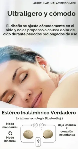 Vista 7 de Auriculares invisibles pequeños, mini, inalámbricos, Bluetooth, discretos, para música, hogar, trabajo