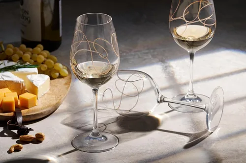 Vista 3 de Barski Vino, copa, vasos, cristal de cristal, juego de 4, con diseño de cadena de oro, hecho en Europa, 14 oz.