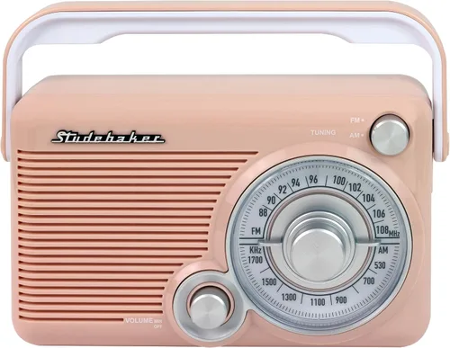 Vista 3 de Studebaker SB2002RG Radio AM/FM portátil con entrada para auriculares y entrada auxiliar con alimentación AC/DC (oro rosa/blanco)