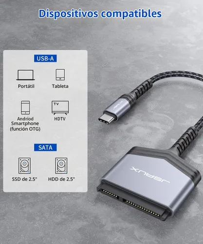 Vista 6 de JSAUX Cable SATA a USB C, Adaptador de Disco Duro de USB C 3.1 a SATA III de 2.5" con Carcasa de Aluminio, Convertidor Externo Compatible con Gris1