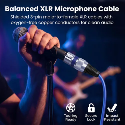 Vista 2 de GEARit XLR Cables de 1 pie 6 unidades de varios colores, cable de micrófono XLR macho a hembra, cable de micrófono blindado equilibrado