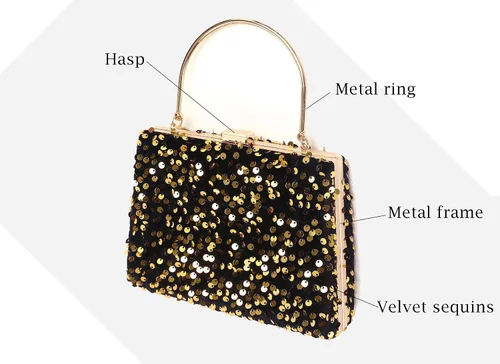 Vista 2 de Bolso de noche para mujer, con lentejuelas, trapezoidal, portátil, brillante, para fiesta, boda, cóctel, baile de graduación